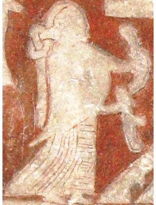 Valk&yacute;ra s poh&aacute;rem na obrazov&eacute;m kameni z Tj&auml;ngvide.